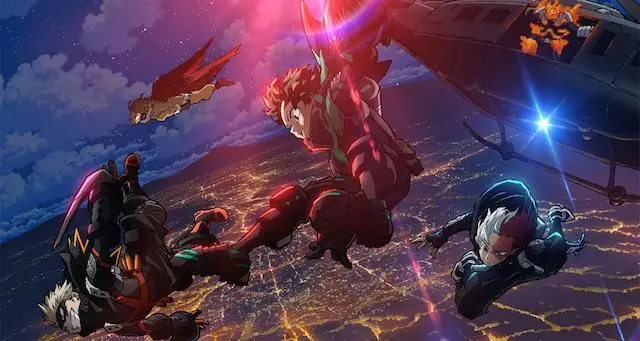 Visual de Deku, Bakugo e Todoroki em My Hero Academia: WORLD HEROS