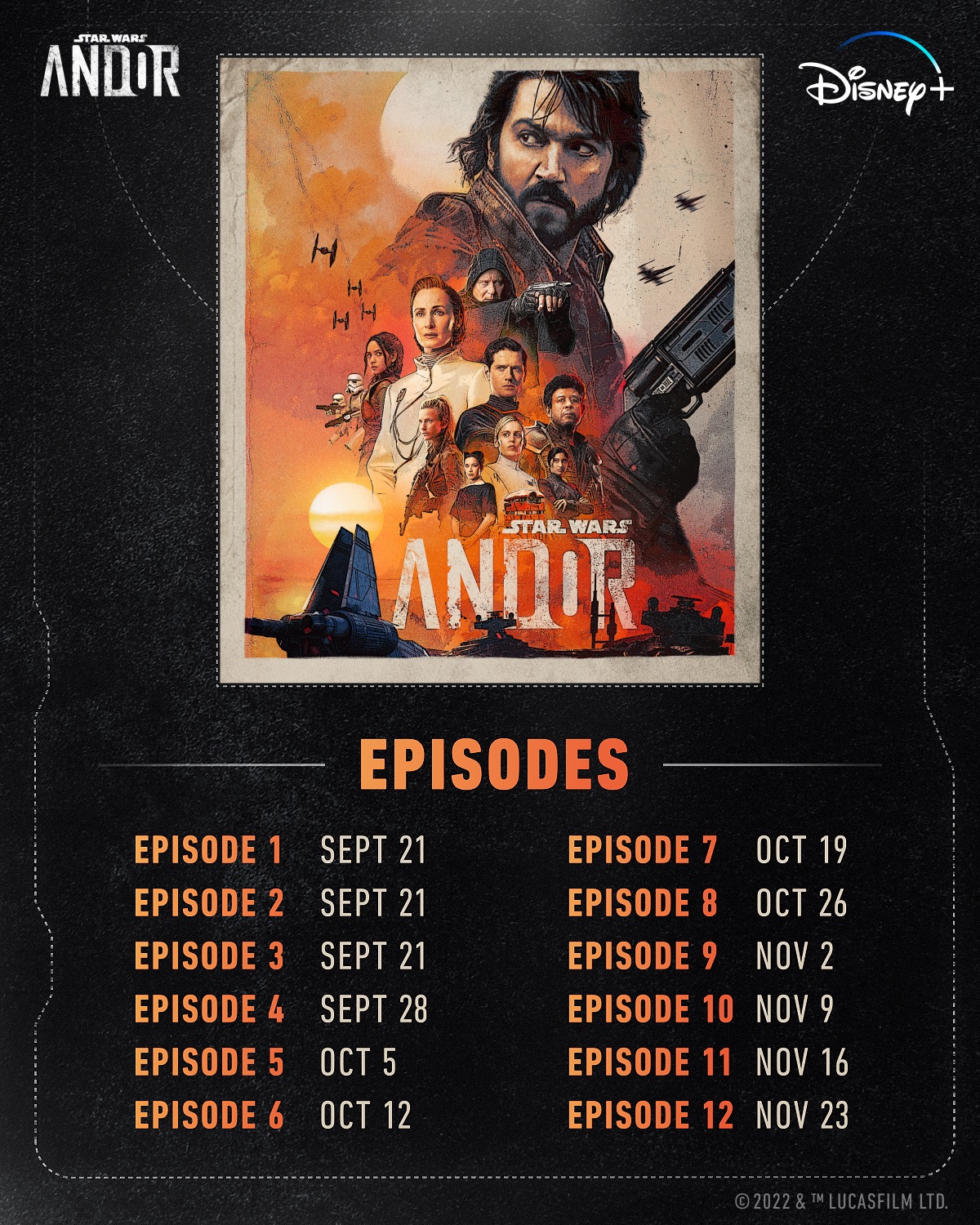 Andor: Release Dates for All 12 Episodes on Disney+