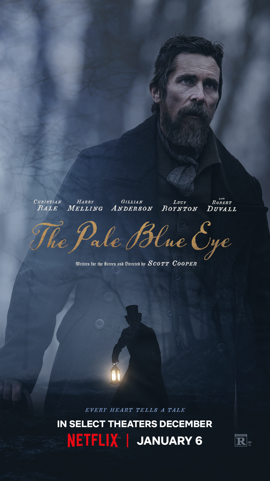 The Pale Blue Eye character posters show Christian Bale and others in  Netflix's Poe thriller