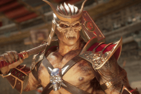 An image of Mortal Kombat character, Shao Khan, with weapon slung over shoulder.