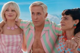 Margot Robbie, Ryan Gosling, and Ana Cruz Kayne in Barbie.
