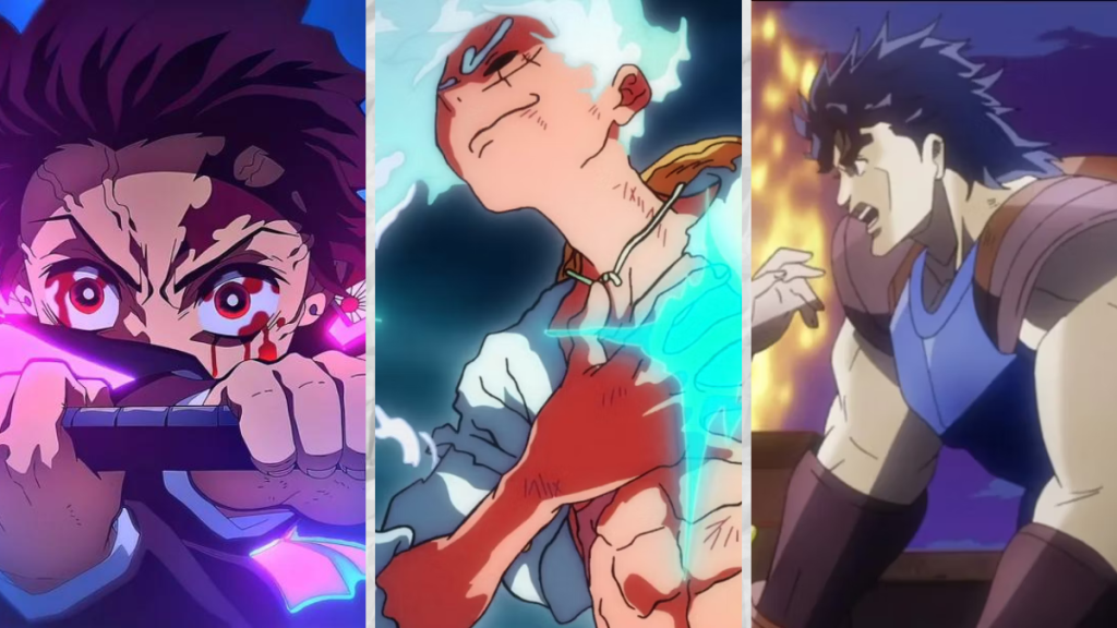 Tanjiro in Demon Slayer, Luffy in One Piece, Jonathan in JoJo's Bizarre Adventure