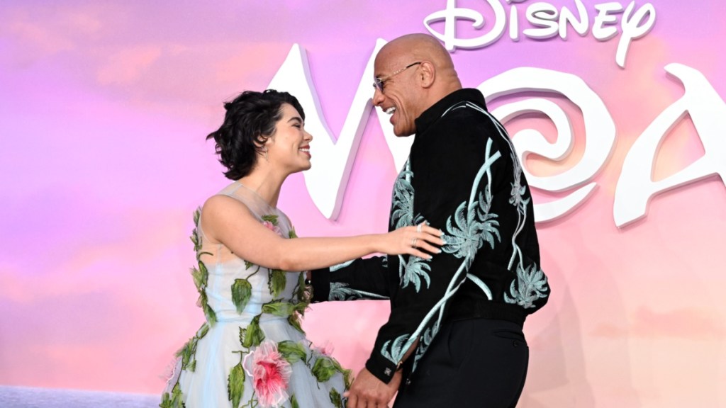 Dwayne Johnson & AuliʻI Cravalho Make a Stylish Appearance in Florals at ‘Moana 2’ Premiere