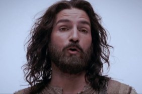 Jim Caviezel looks and stares.