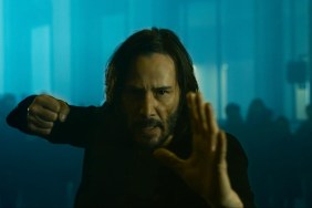 Keanu Reeves sets up to punch.