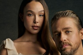 A woman and man look and stare.
