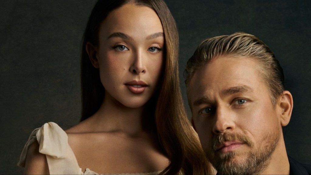 A woman and man look and stare.