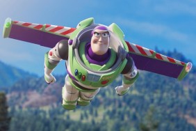 Buzz Lightyear flying in Toy Story.