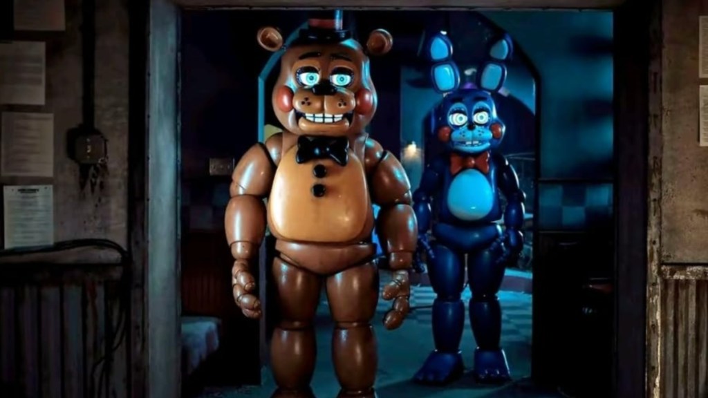 Two animatronics stand in Five Nights at Freddy's 2.