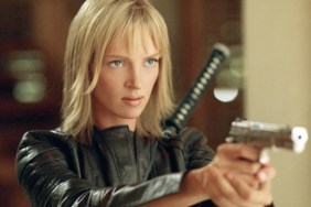 Uma Thurman points a gun in Kill Bill Vol. 2.