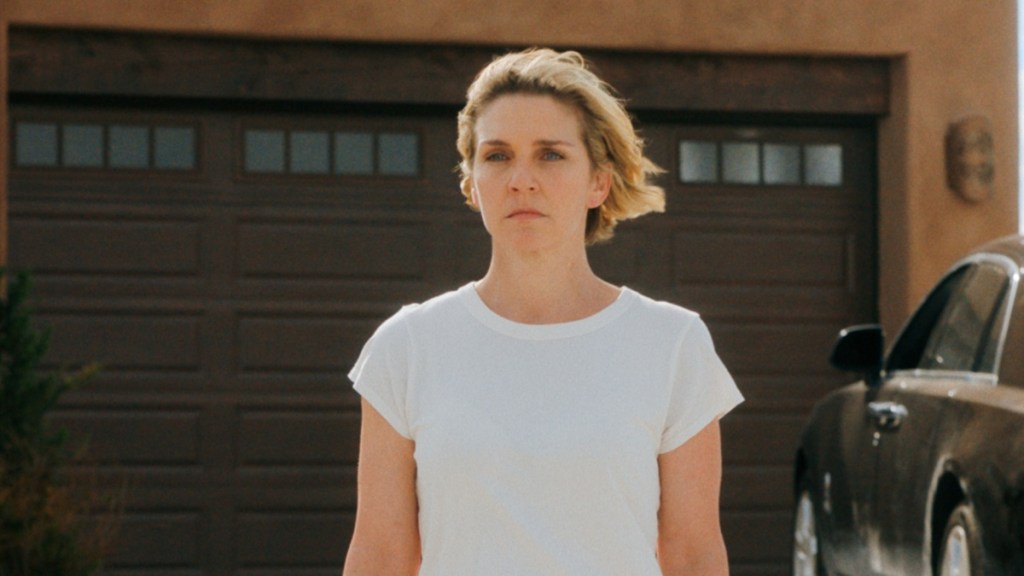 Rhea Seehorn stands and looks in Pluribus.
