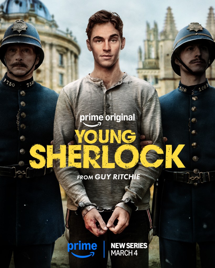 Young Sherlock in handcuffs on the poster.