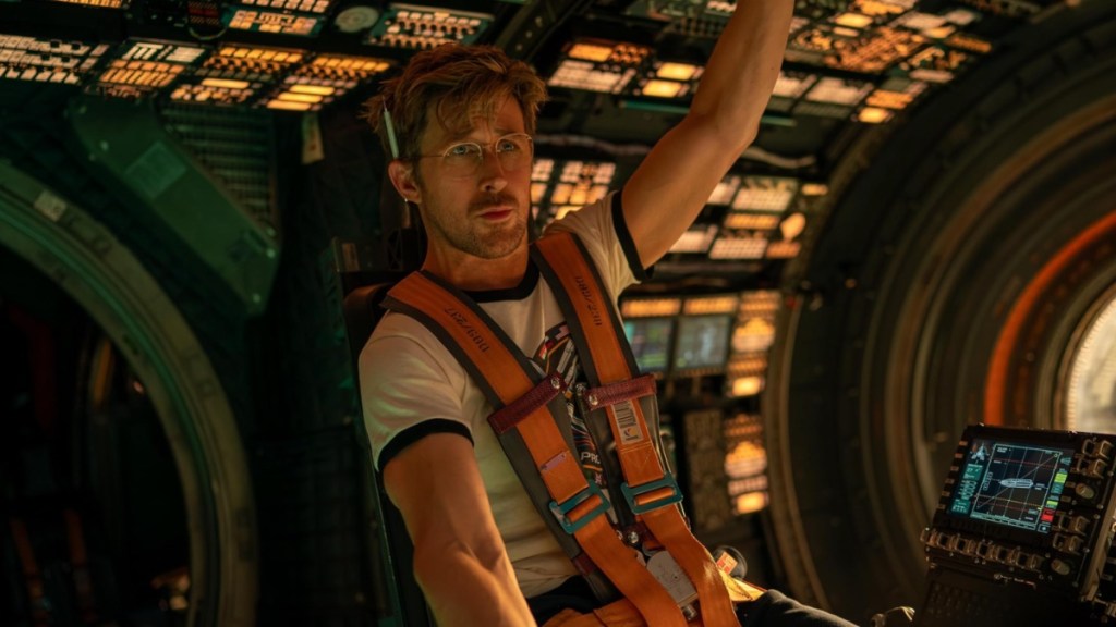Ryan Gosling sits in a spaceship in Project Hail Mary.