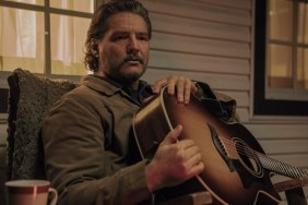 Pedro Pascal holds his guitar in The Last of Us.