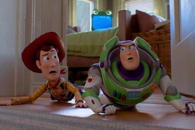 Woody and Buzz crawling in Toy Story 5.