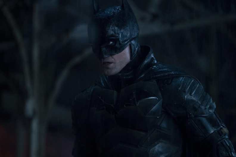Robert Pattinson stares as The Batman.