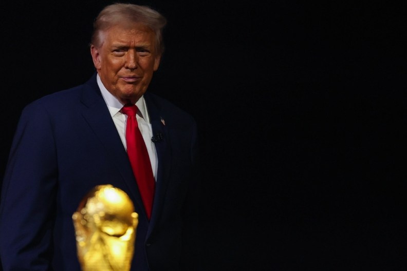 U.S. President Donald Trump looks on during the FIFA World Cup 2026 Official Draw at John F. Kennedy Center for the Performing Arts on December 05, 2025 in Washington, DC.