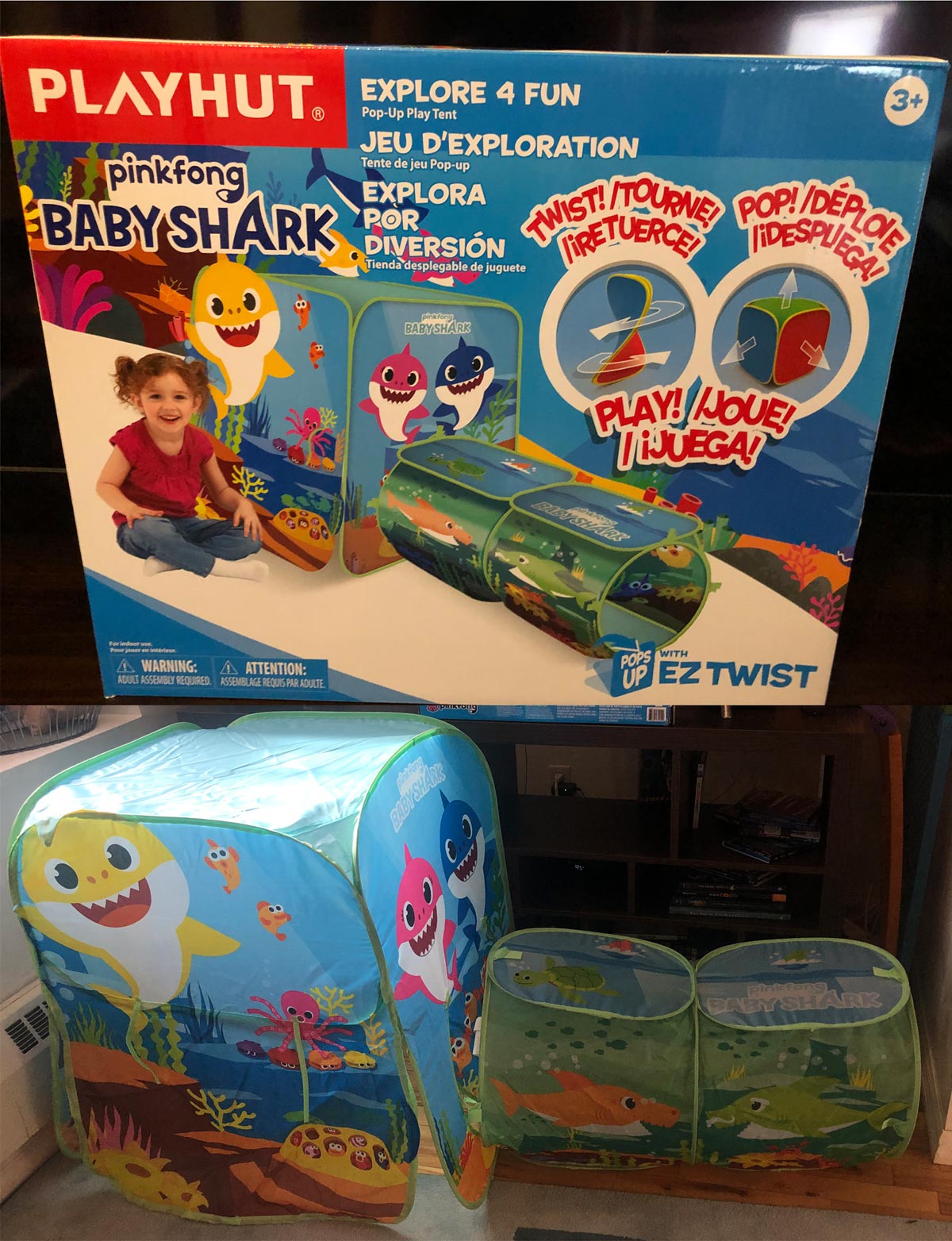 Playhut Baby Shark Explore 4 Fun Pop-Up Play Tent