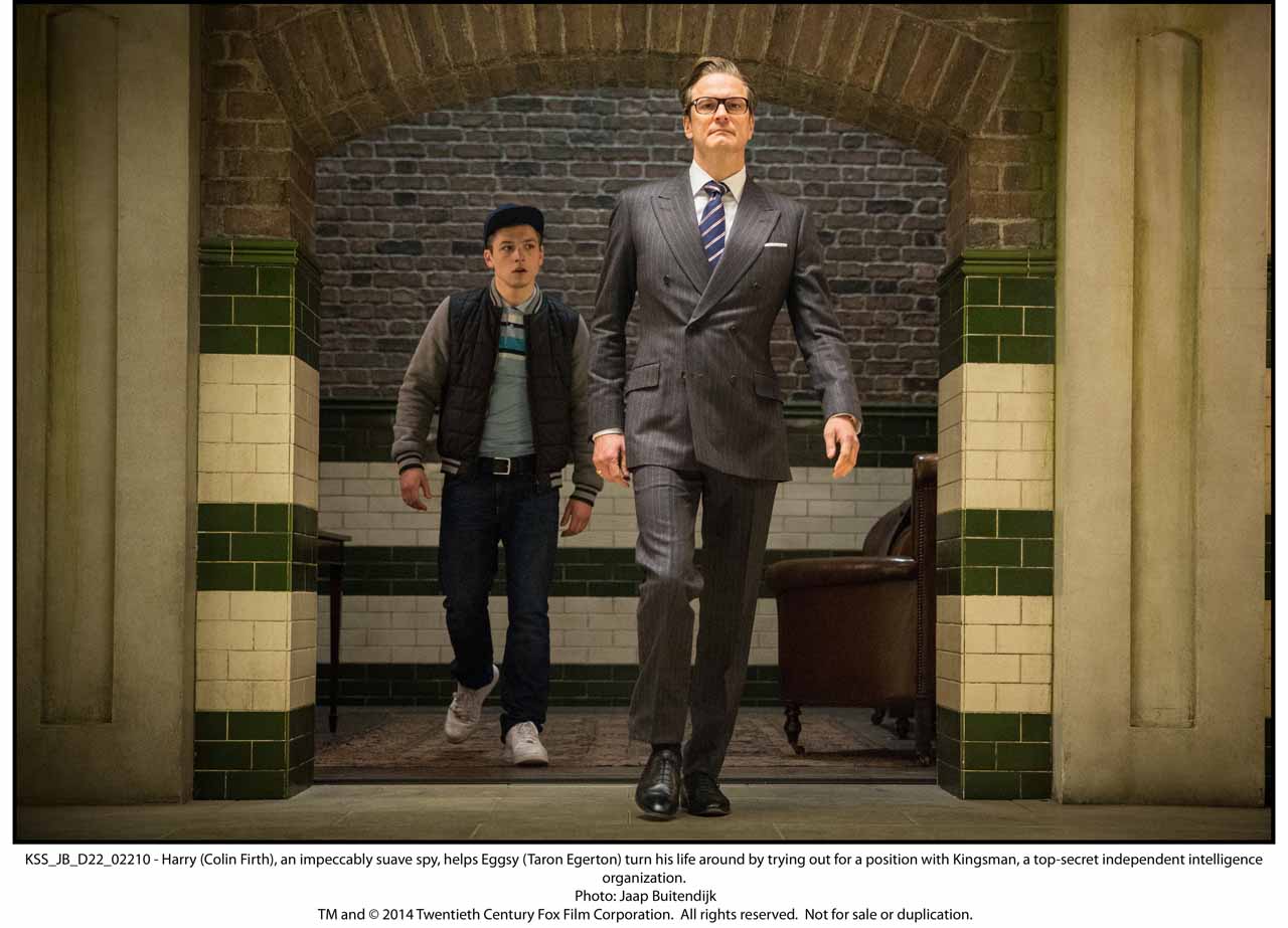 KSS_JB_D22_02210 - Harry (Colin Firth), an impeccably suave spy, helps Eggsy (Taron Egerton) turn his life around by trying out for a position with Kingsman, a top-secret independent intelligence organization.