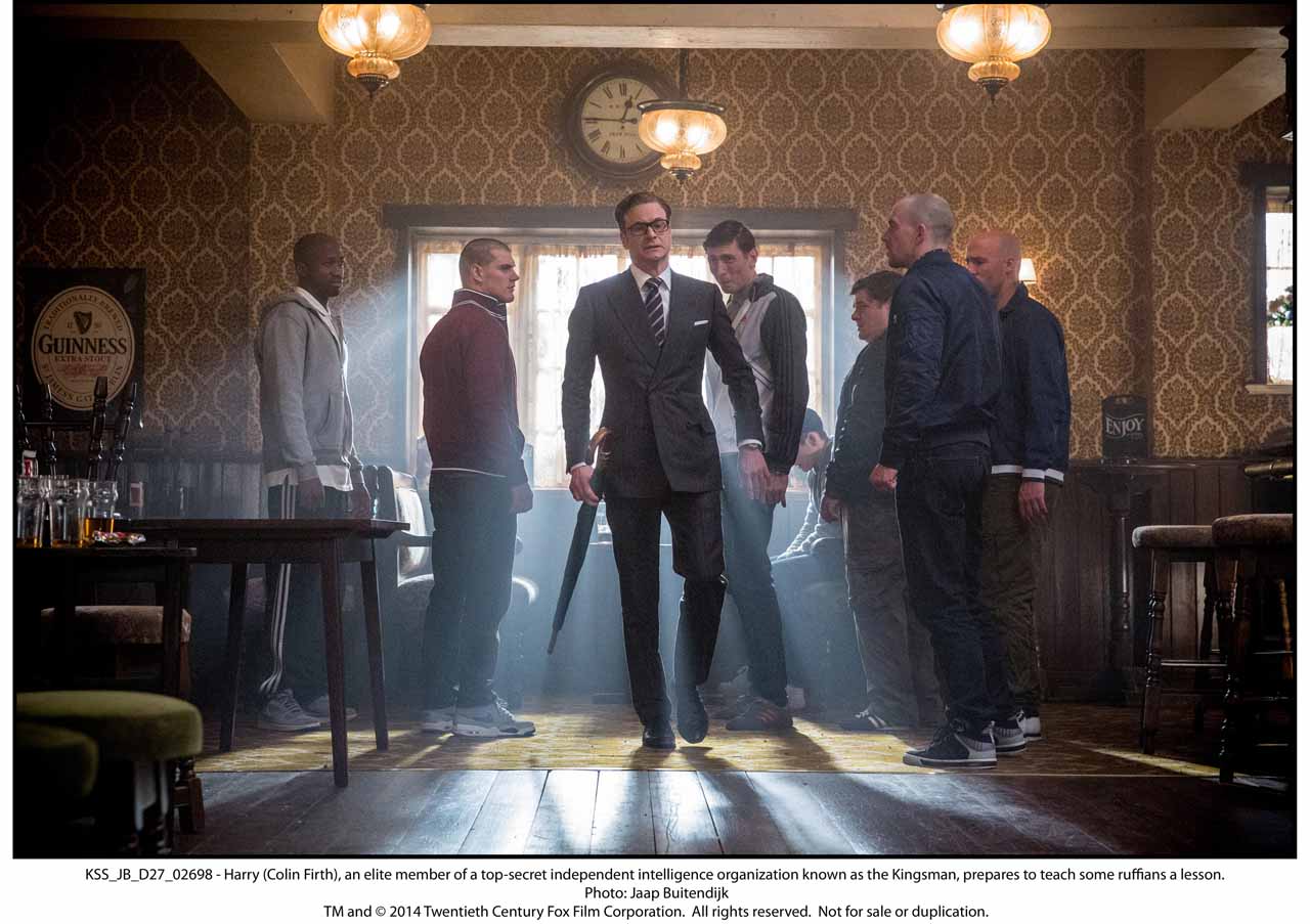 KSS_JB_D27_02698 - Harry (Colin Firth), an elite member of a top-secret independent intelligence organization known as the Kingsman, prepares to teach some ruffians a lesson.