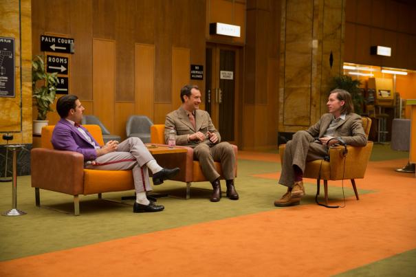 Jason Schwartzman, Jude Law and Wes Anderson on the set of THE GRAND BUDAPEST HOTEL.