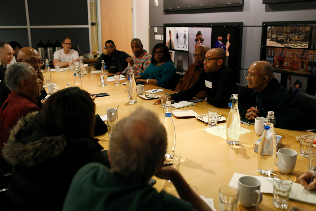 A group of music consultants meet with the "Soul" filmmakers to give feedback about the film, as seen on December 20, 2018 at Pixar Animation Studios in Emeryville, Calif. (Photo by Deborah Coleman / Pixar)