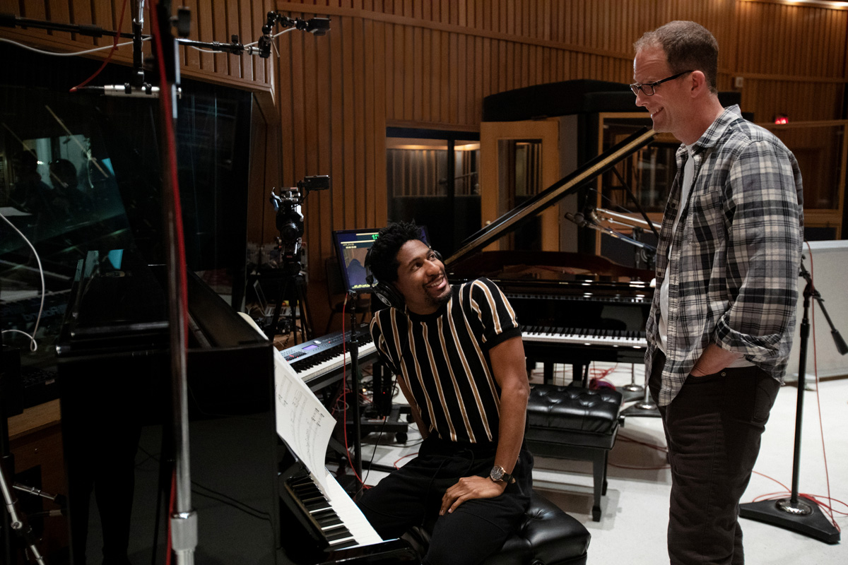 Jon Batiste and Pete Docter discuss music for "Soul," a Pixar Animation Studios film, on January 3, 2020 at Capitol Studios in Los Angeles, Calif. (Photo by Deborah Coleman / Pixar)