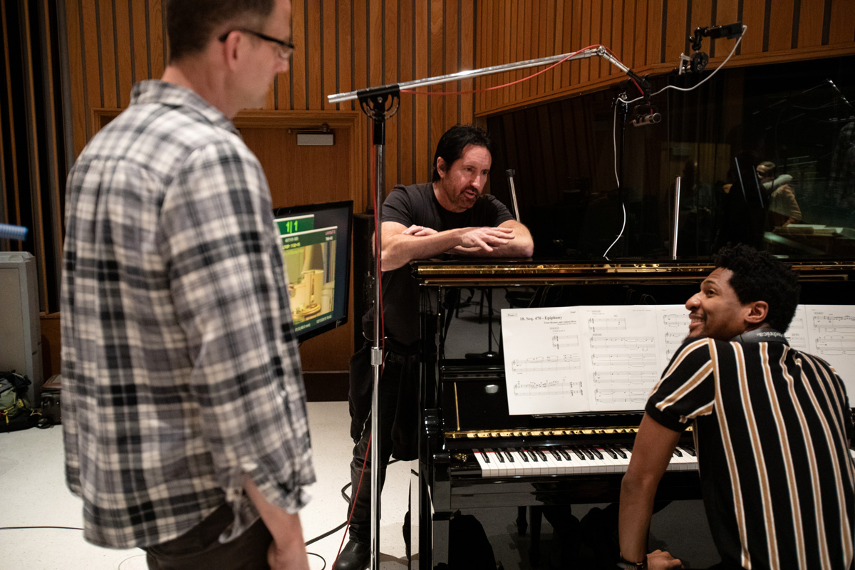 Pete Docter, Trent Reznor and Jon Batiste discuss music for "Soul," a Pixar Animation Studios film, on January 3, 2020 at Capitol Studios in Los Angeles, Calif. (Photo by Deborah Coleman / Pixar)